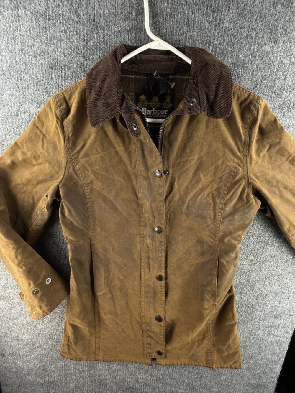 Barbour L67 Newmarket Waxed Jacket Women Zip US Size 4 Cotton Canvas Wool Lined